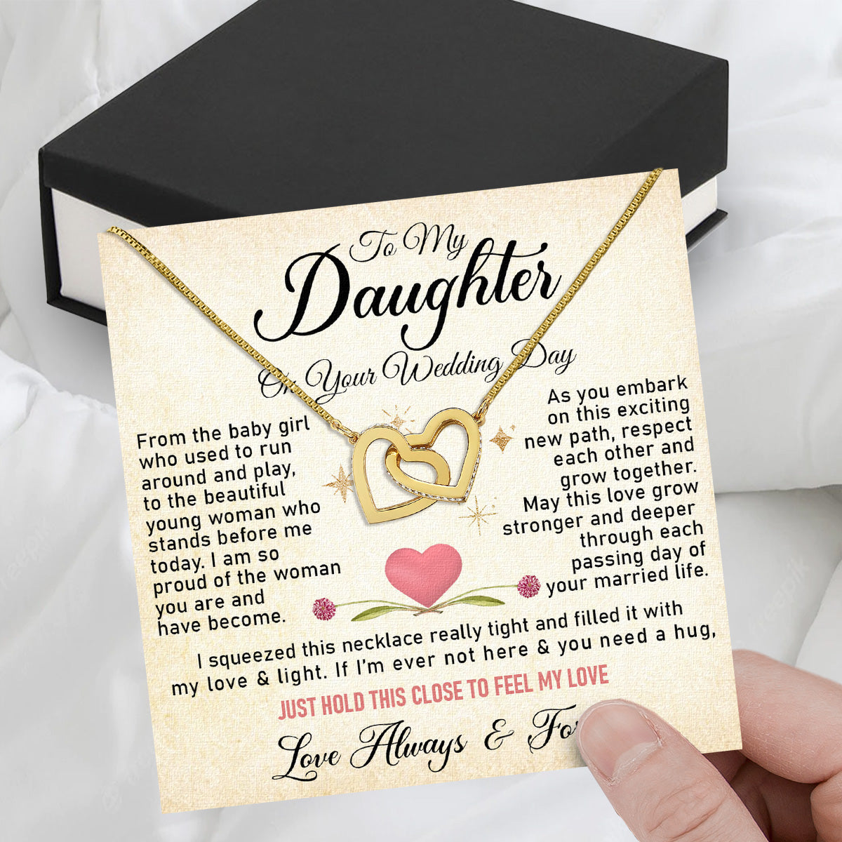 Daughter On Your Wedding With Personalized Message Card Necklace