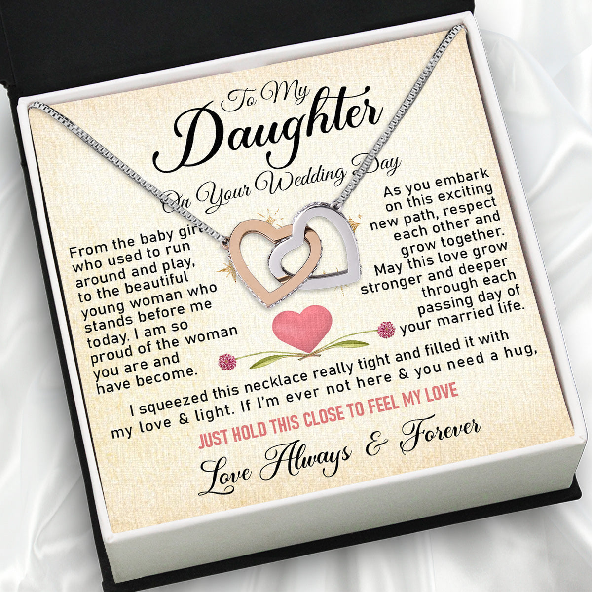 Daughter On Your Wedding With Personalized Message Card Necklace