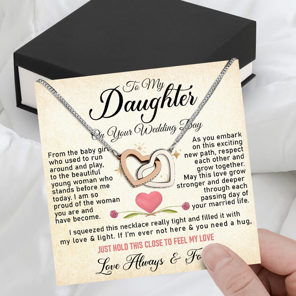 Daughter On Your Wedding With Personalized Message Card Necklace