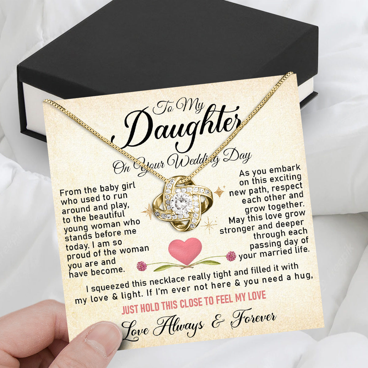 Daughter On Your Wedding With Personalized Message Card Necklace