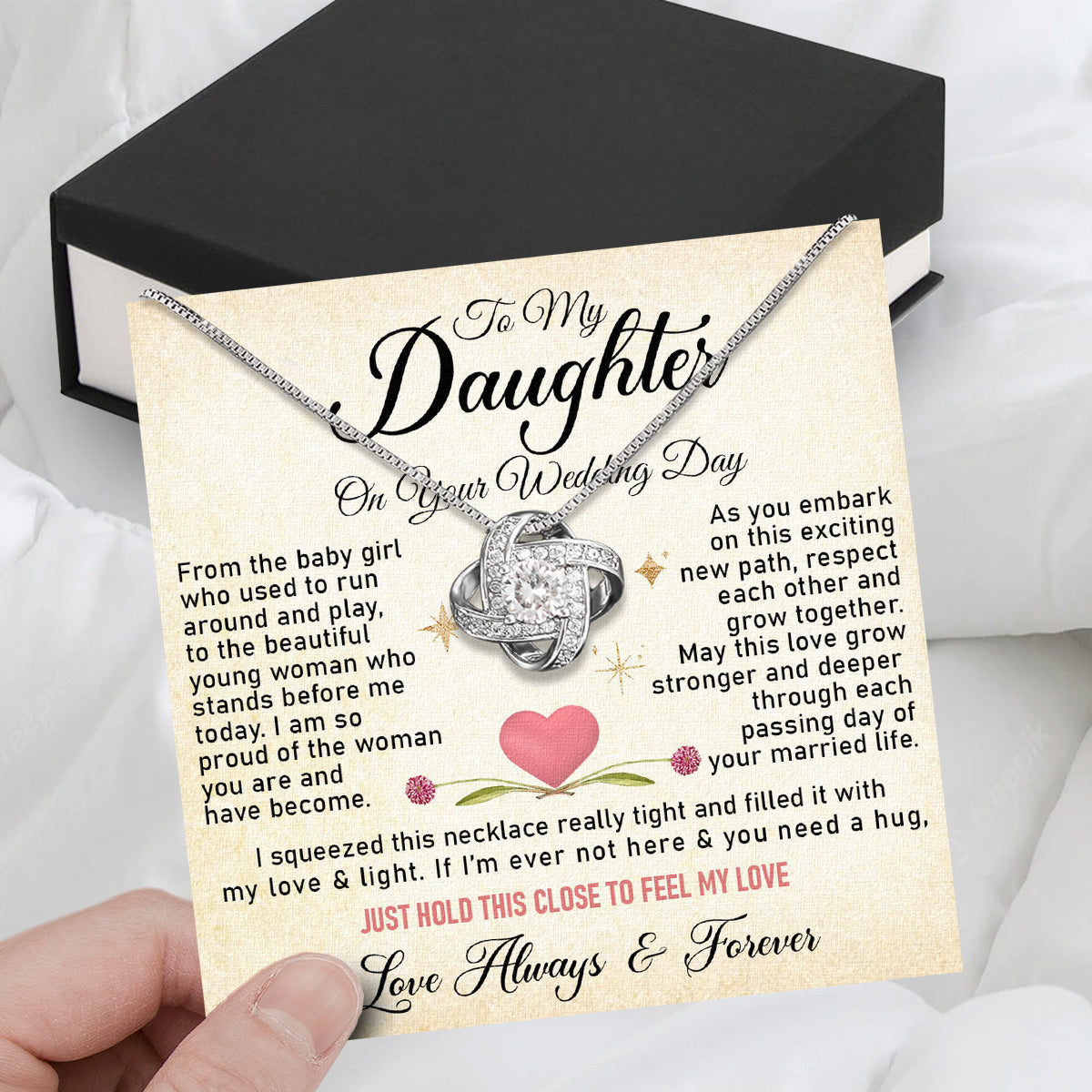 Daughter On Your Wedding With Personalized Message Card Necklace