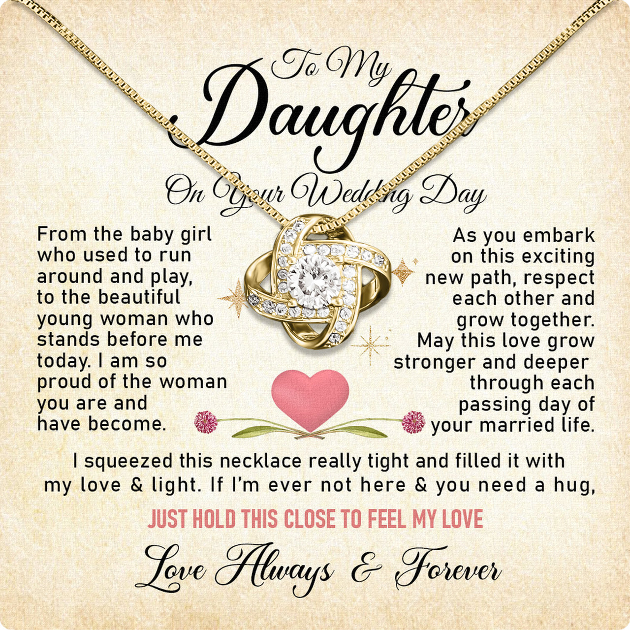 Daughter On Your Wedding With Personalized Message Card Necklace