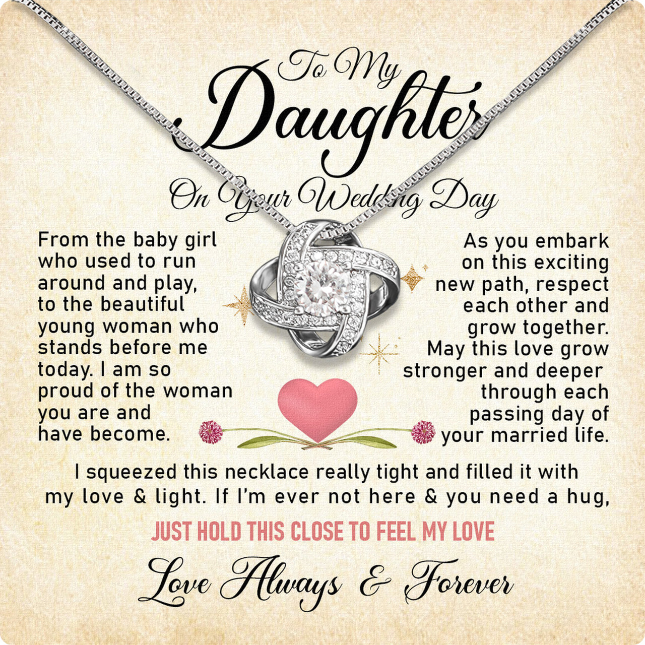 Daughter On Your Wedding With Personalized Message Card Necklace