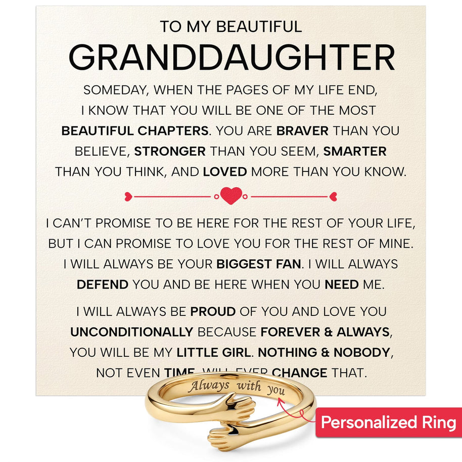 To My Granddaughter With Heartfelt Message - Engraved Hug Ring For Granddaughter - Forever Linked Together