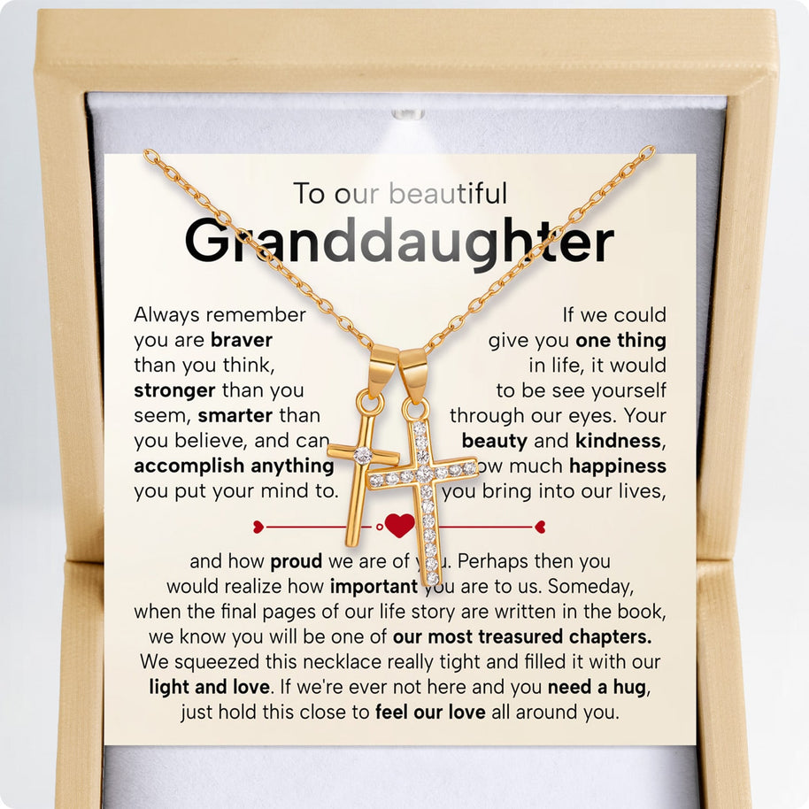 To My Granddaughter Cross Necklace With Heartfelt Message - Unique Jewelry For Granddaughter - Treasured Chapters