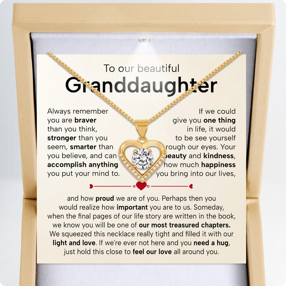 To My Granddaughter Heart Necklace With Heartfelt Message - Unique Jewelry For Granddaughter - Treasured Chapters