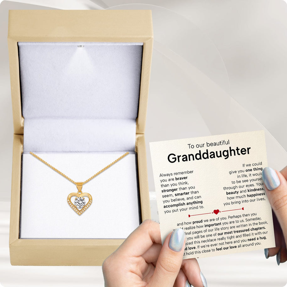 To My Granddaughter Heart Necklace With Heartfelt Message - Unique Jewelry For Granddaughter - Treasured Chapters
