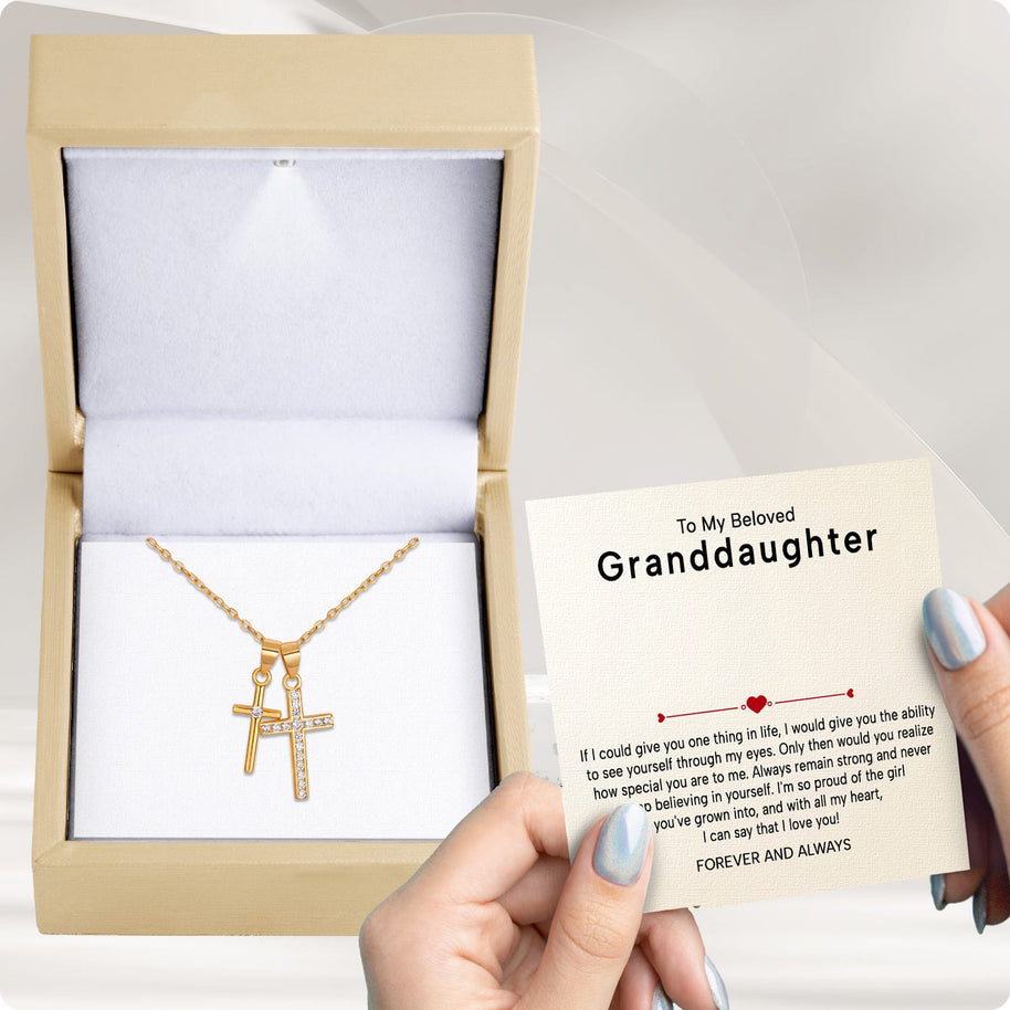 To My Granddaughter Cross Necklace With Heartfelt Message - Unique Jewelry For Granddaughter - Proud of The Girl