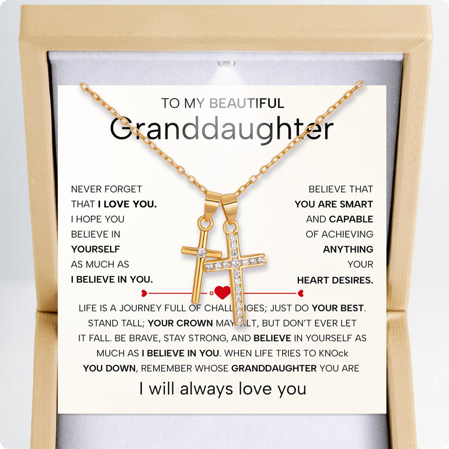 To My Granddaughter Cross Necklace With Heartfelt Message - Unique Jewelry For Granddaughter - Believe In You