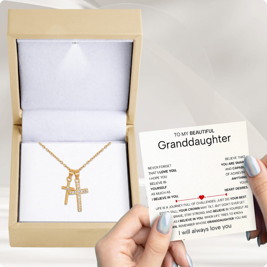 To My Granddaughter Cross Necklace With Heartfelt Message - Unique Jewelry For Granddaughter - Believe In You