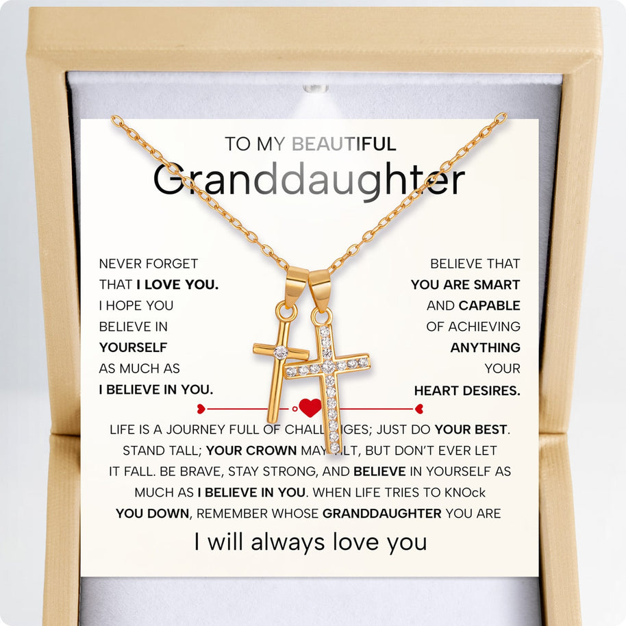 To My Granddaughter Cross Necklace With Heartfelt Message - Unique Jewelry For Granddaughter - Believe In You