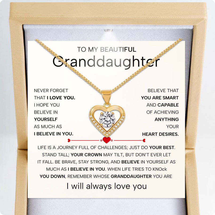 To My Granddaughter Heart Necklace With Heartfelt Message - Unique Jewelry For Granddaughter - Believe In You
