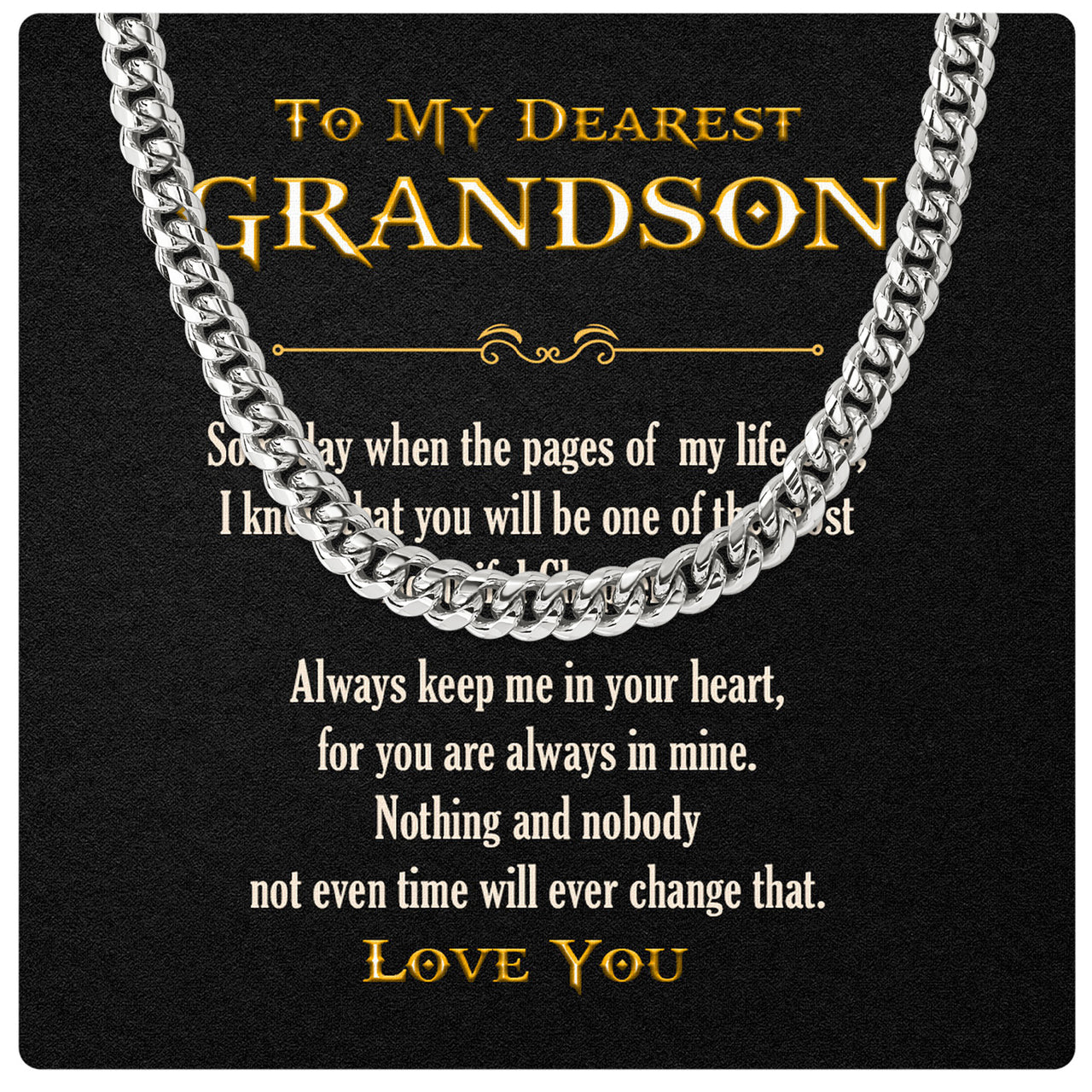 Cuban Necklace Gifts For Grandson With Personalized Message Card Necklace