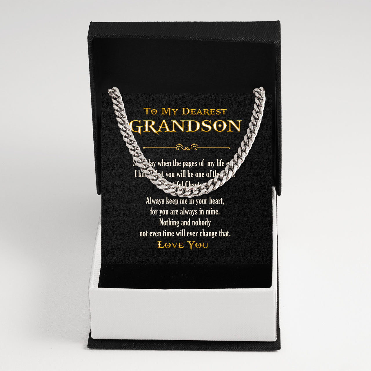 Cuban Necklace Gifts For Grandson With Personalized Message Card Necklace