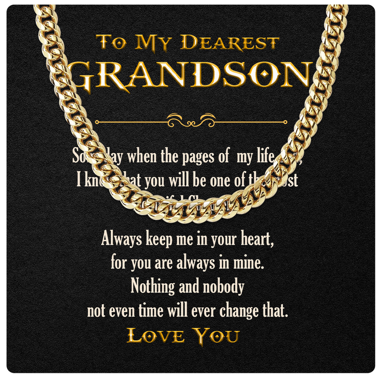 Cuban Necklace Gifts For Grandson With Personalized Message Card Necklace