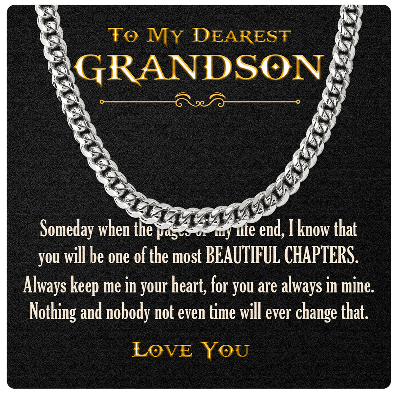 Cuban Necklace Gifts For Grandson With Personalized Message Card Necklace