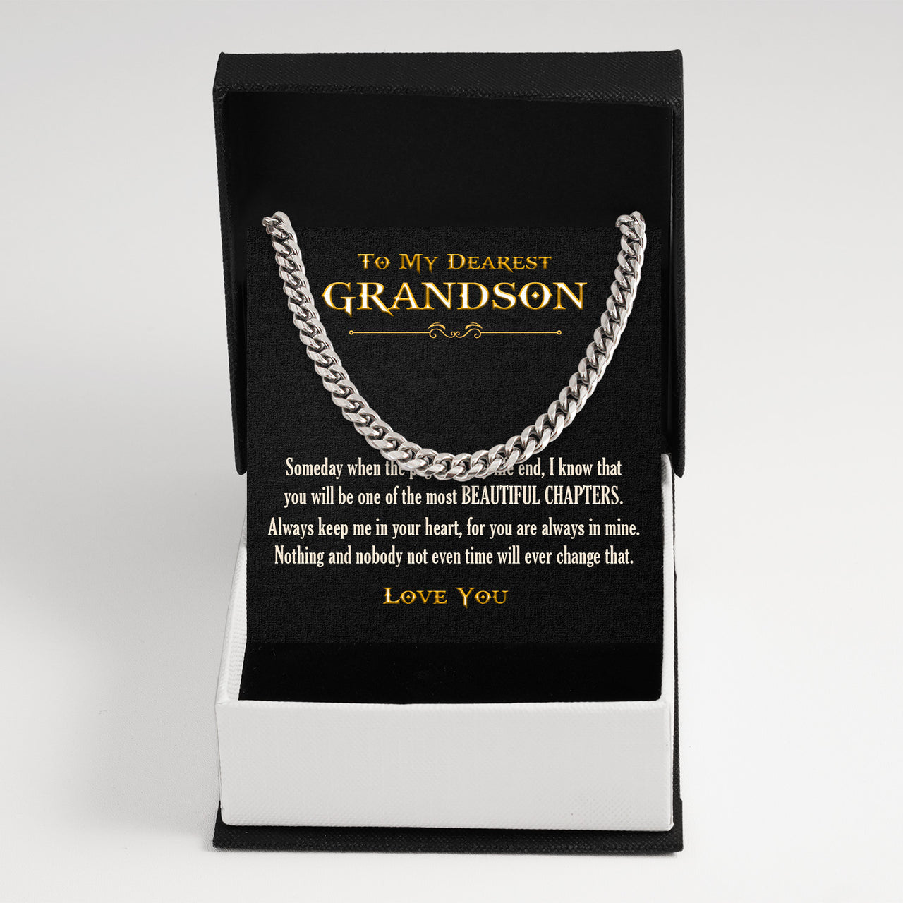 Cuban Necklace Gifts For Grandson With Personalized Message Card Necklace