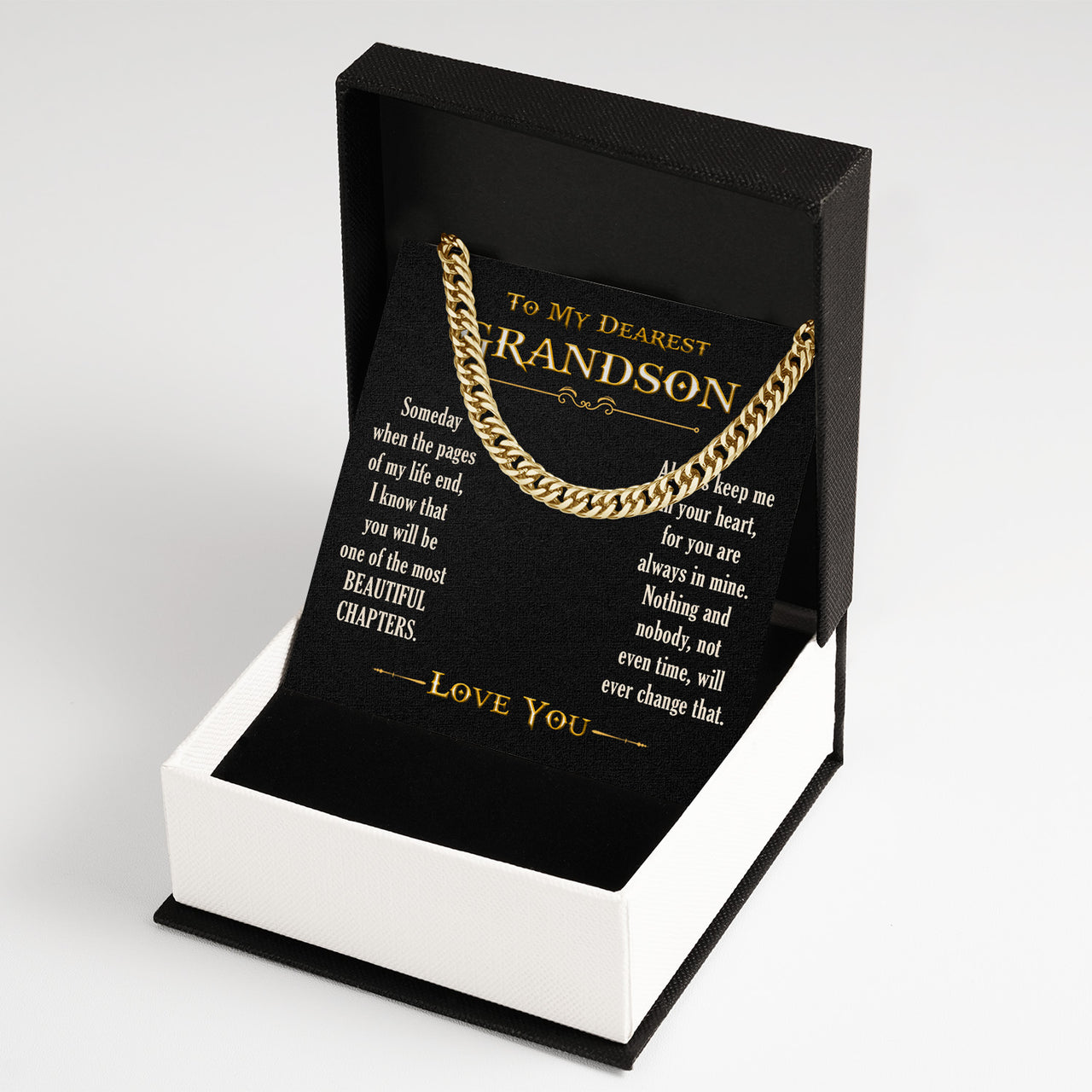 Cuban Necklace Gifts For Grandson With Personalized Message Card Necklace