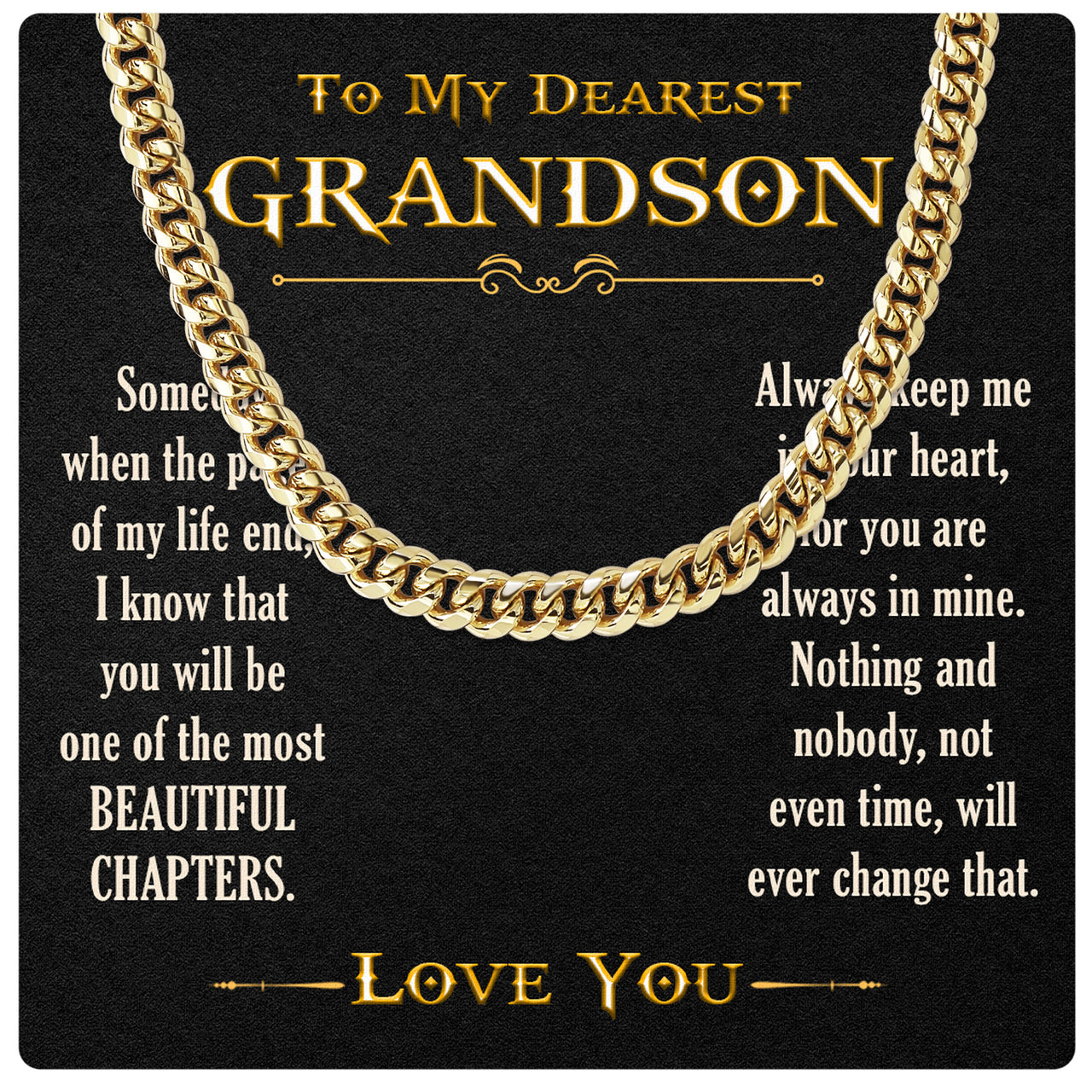 Cuban Necklace Gifts For Grandson With Personalized Message Card Necklace