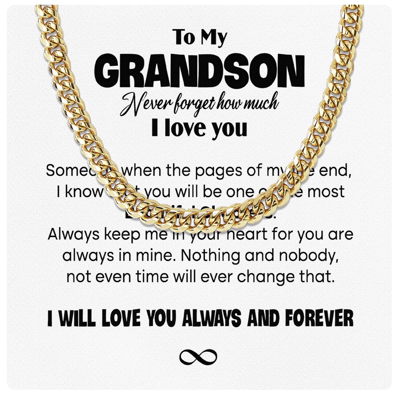 Cuban Necklace Gifts For Grandson With Personalized Message Card Necklace