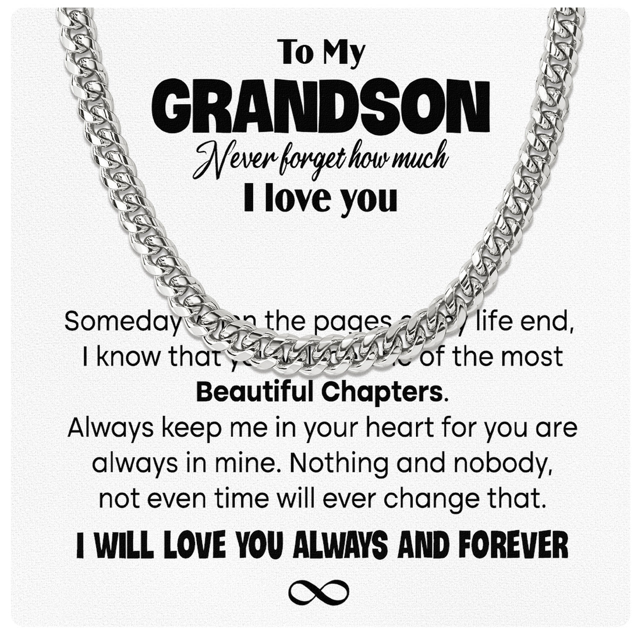 Cuban Necklace Gifts For Grandson With Personalized Message Card Necklace