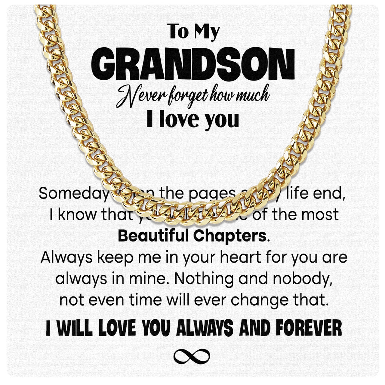 Cuban Necklace Gifts For Grandson With Personalized Message Card Necklace