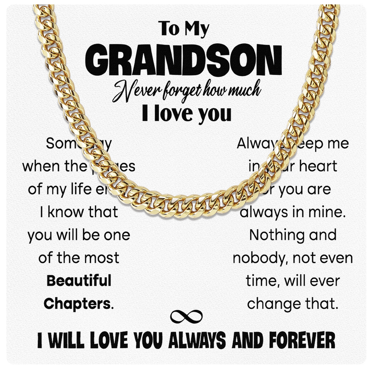 Cuban Necklace Gifts For Grandson With Personalized Message Card Necklace