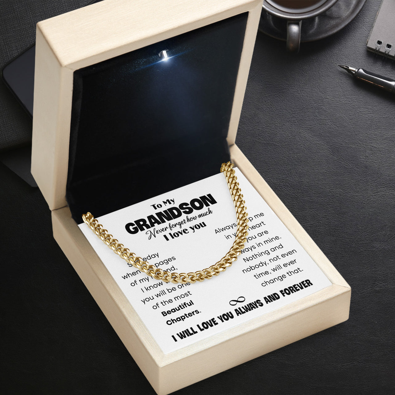 Cuban Necklace Gifts For Grandson With Personalized Message Card Necklace