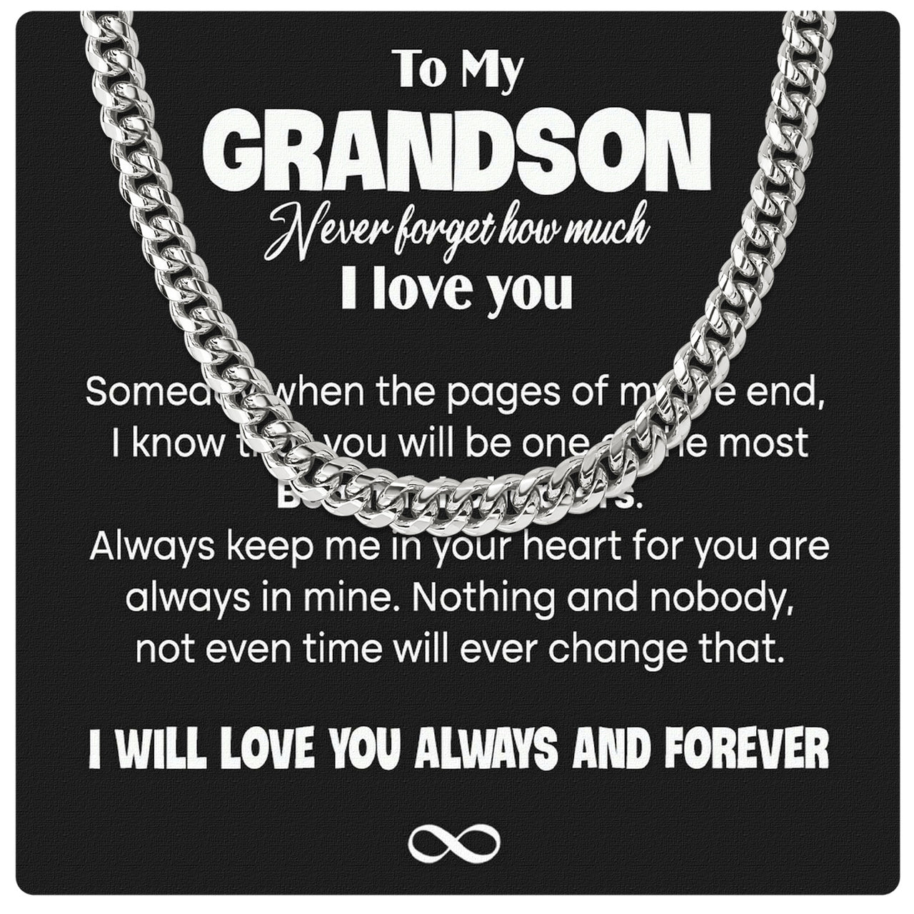 Cuban Necklace Gifts For Grandson With Personalized Message Card Necklace