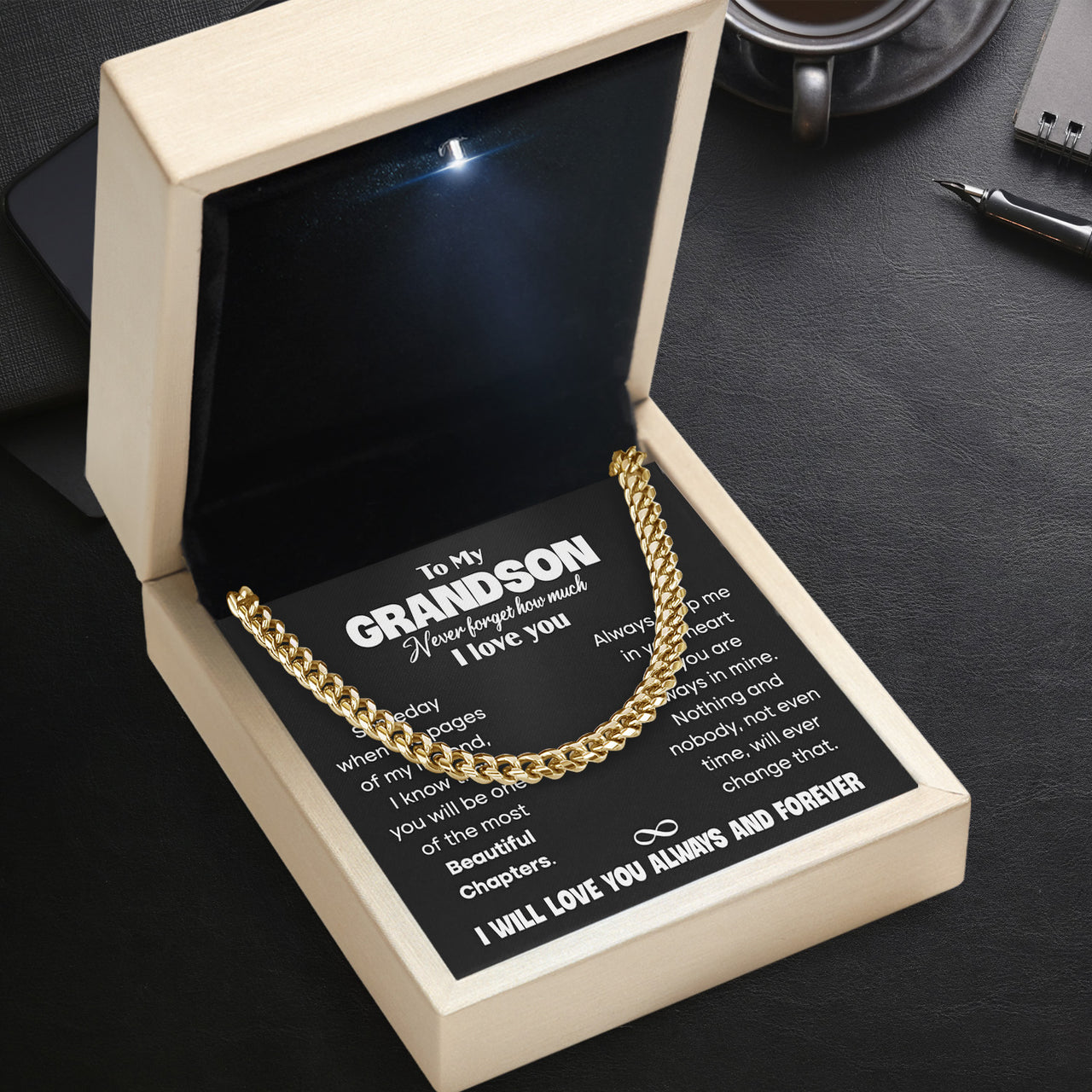 Cuban Necklace Gifts For Grandson With Personalized Message Card Necklace