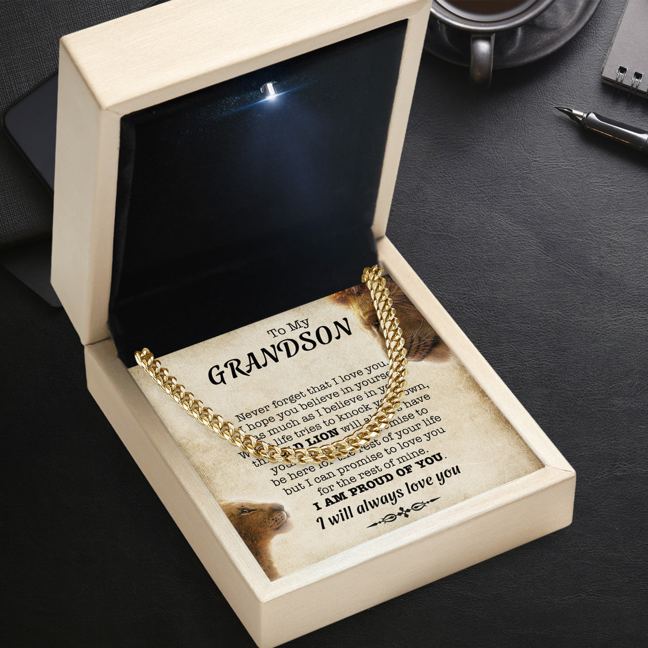 Cuban Necklace Gifts For Grandson With Personalized Message Card Necklace