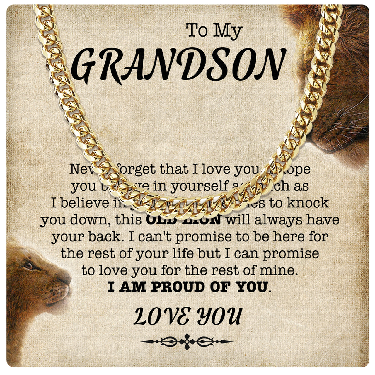 Cuban Necklace Gifts For Grandson With Personalized Message Card Necklace