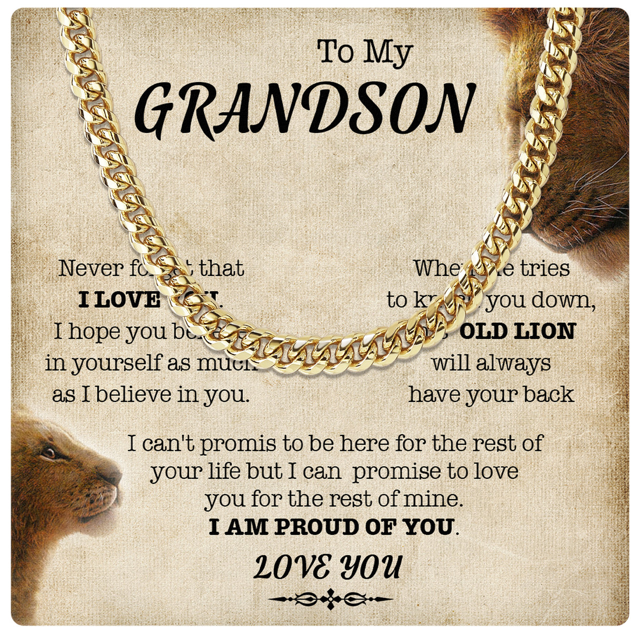 Cuban Necklace Gifts For Grandson With Personalized Message Card Necklace