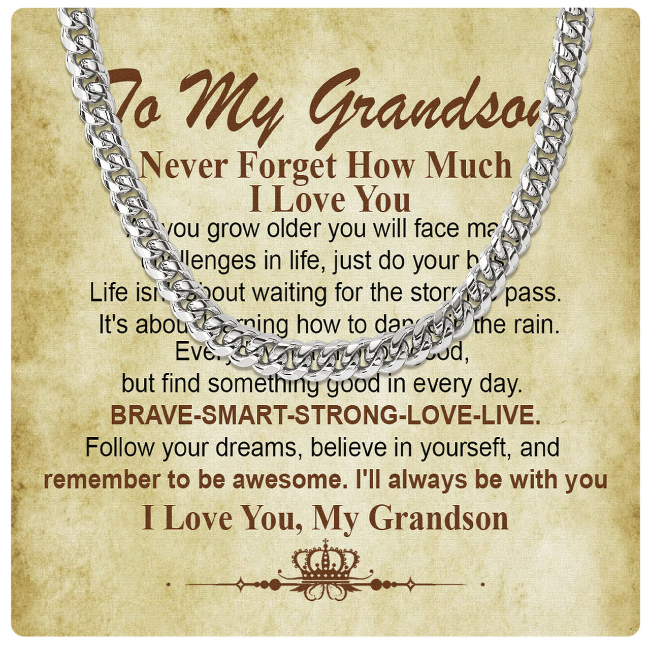 Cuban Necklace Gifts For Grandson With Personalized Message Card Necklace