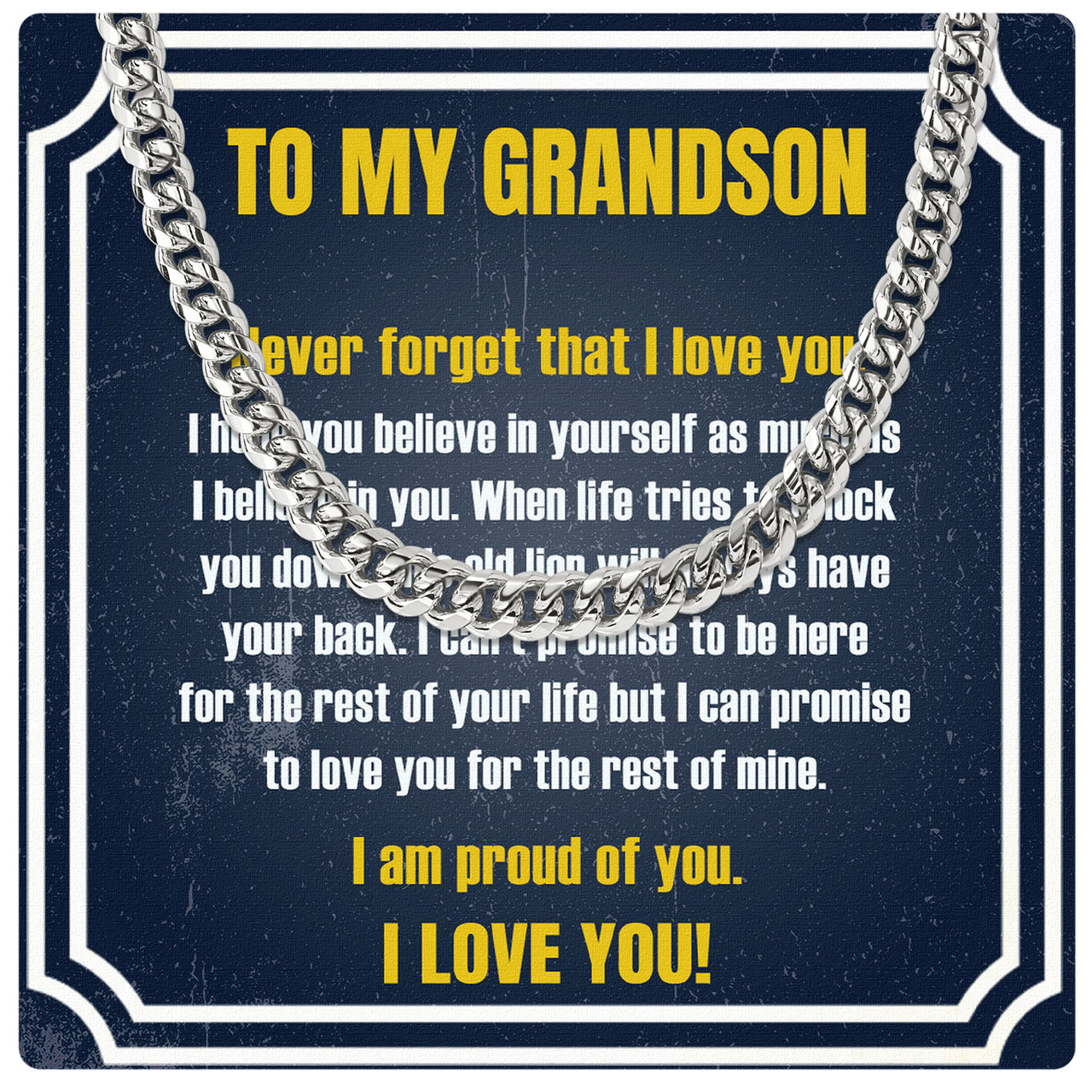 Cuban Necklace Gifts For Grandson With Personalized Message Card Necklace