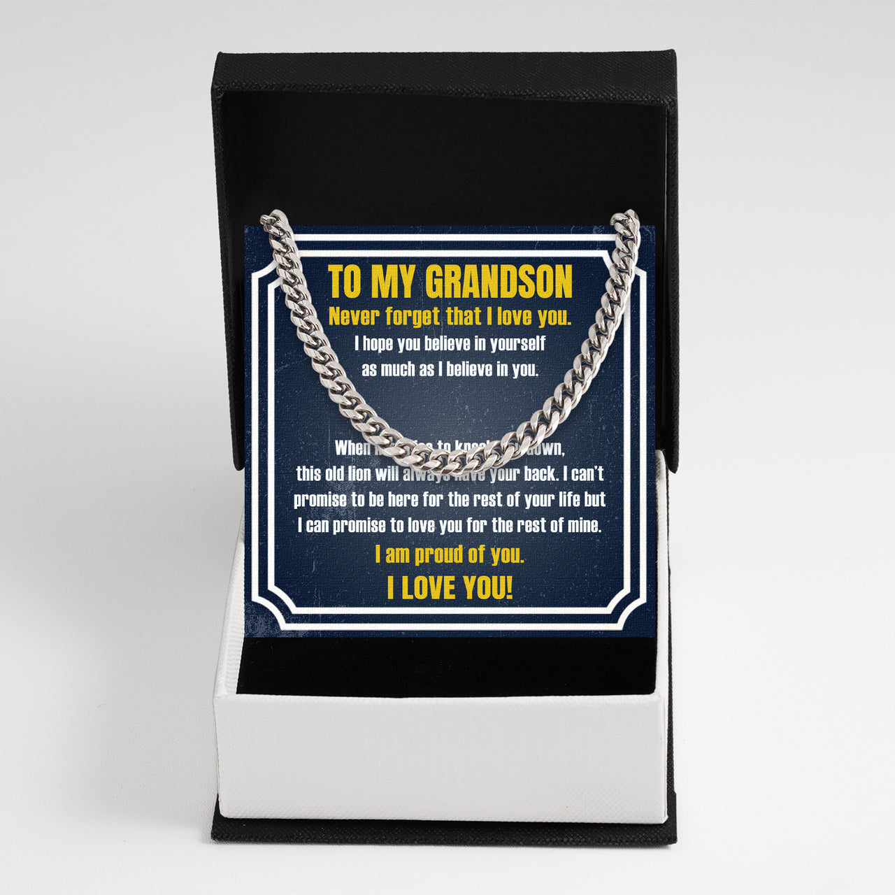 Cuban Necklace Gifts For Grandson With Personalized Message Card Necklace