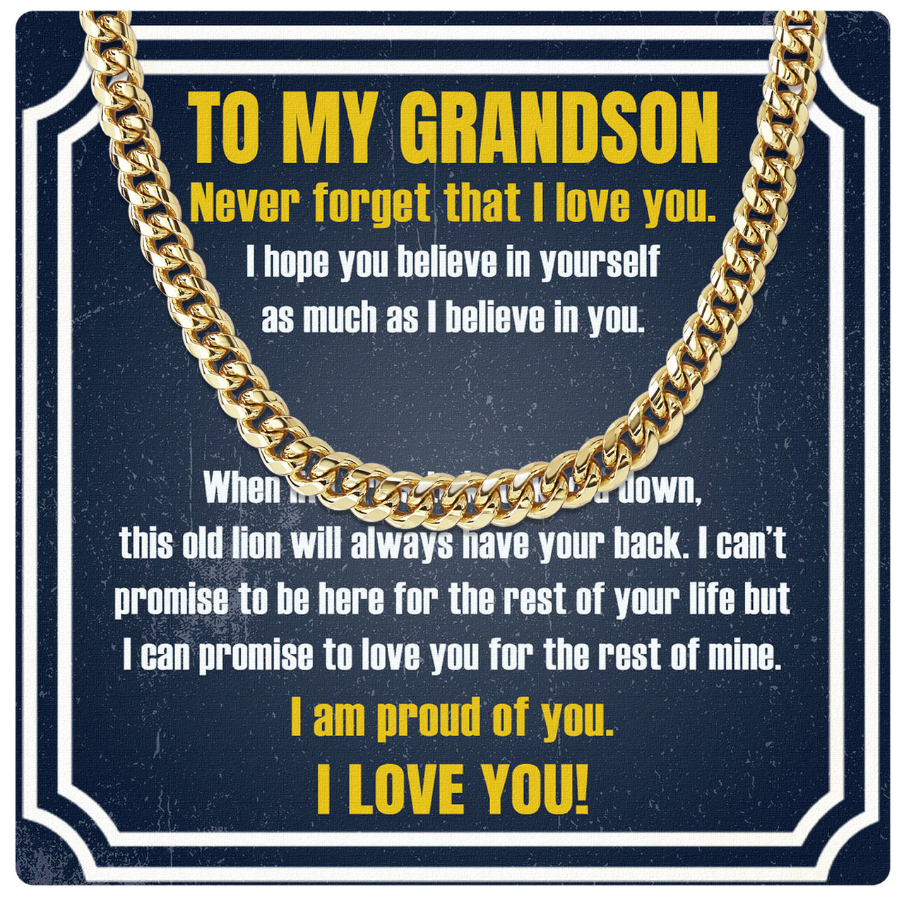 Cuban Necklace Gifts For Grandson With Personalized Message Card Necklace