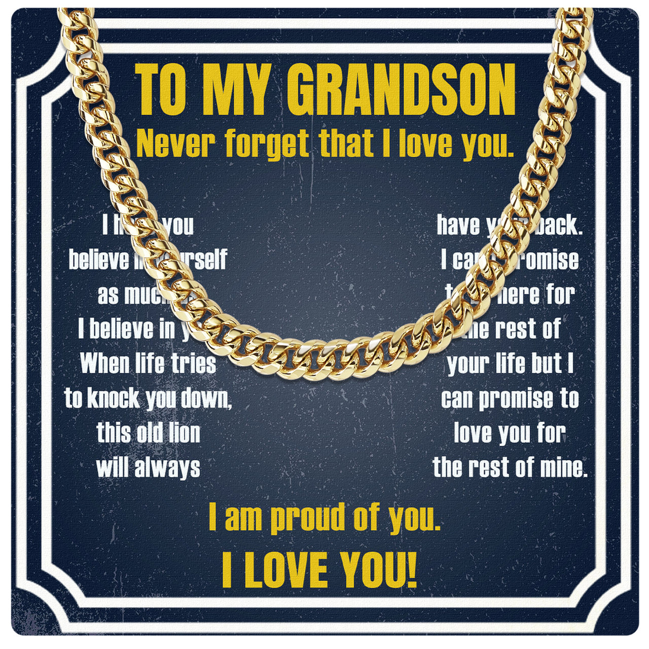 Cuban Necklace Gifts For Grandson With Personalized Message Card Necklace