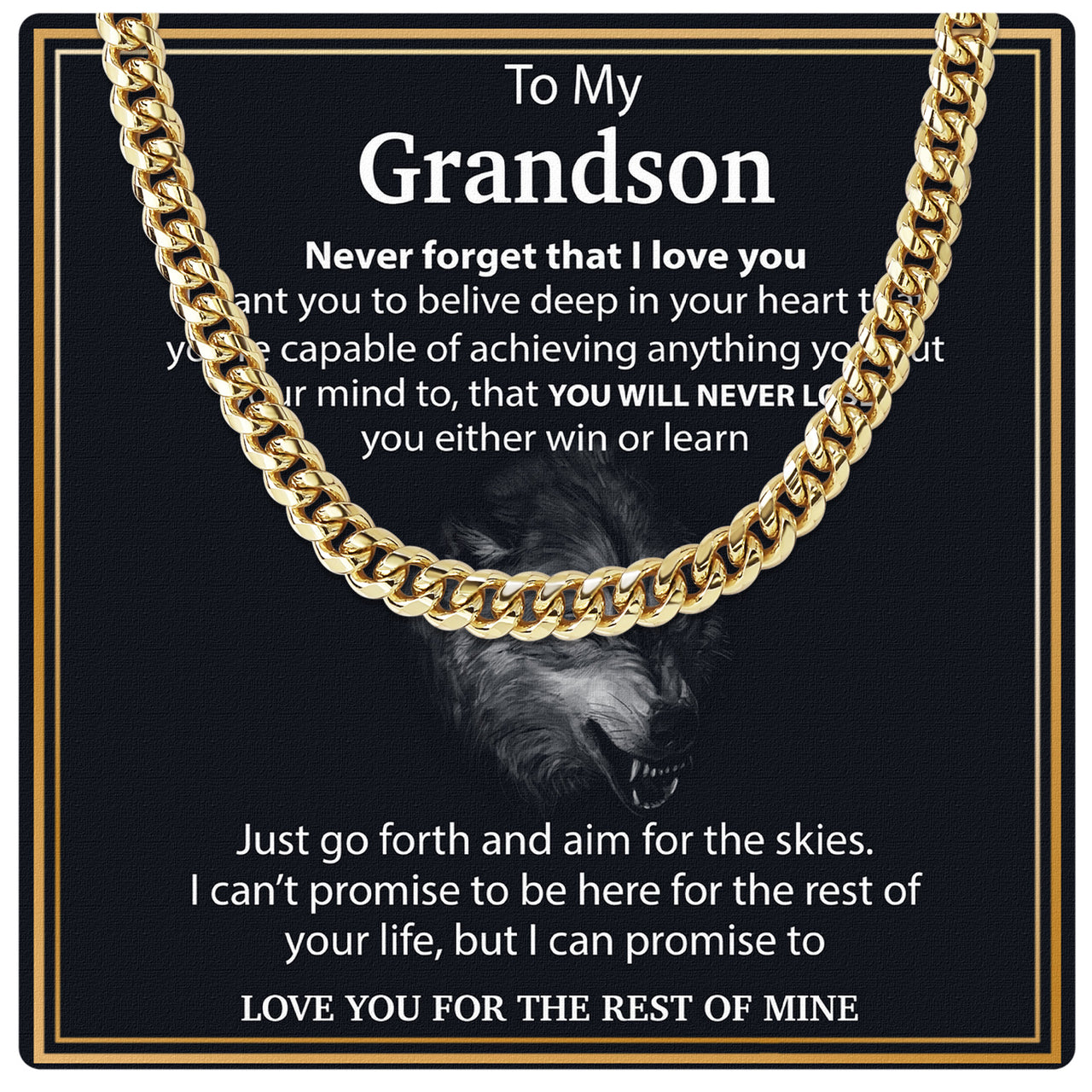 Cuban Necklace Gifts For Grandson With Personalized Message Card Necklace