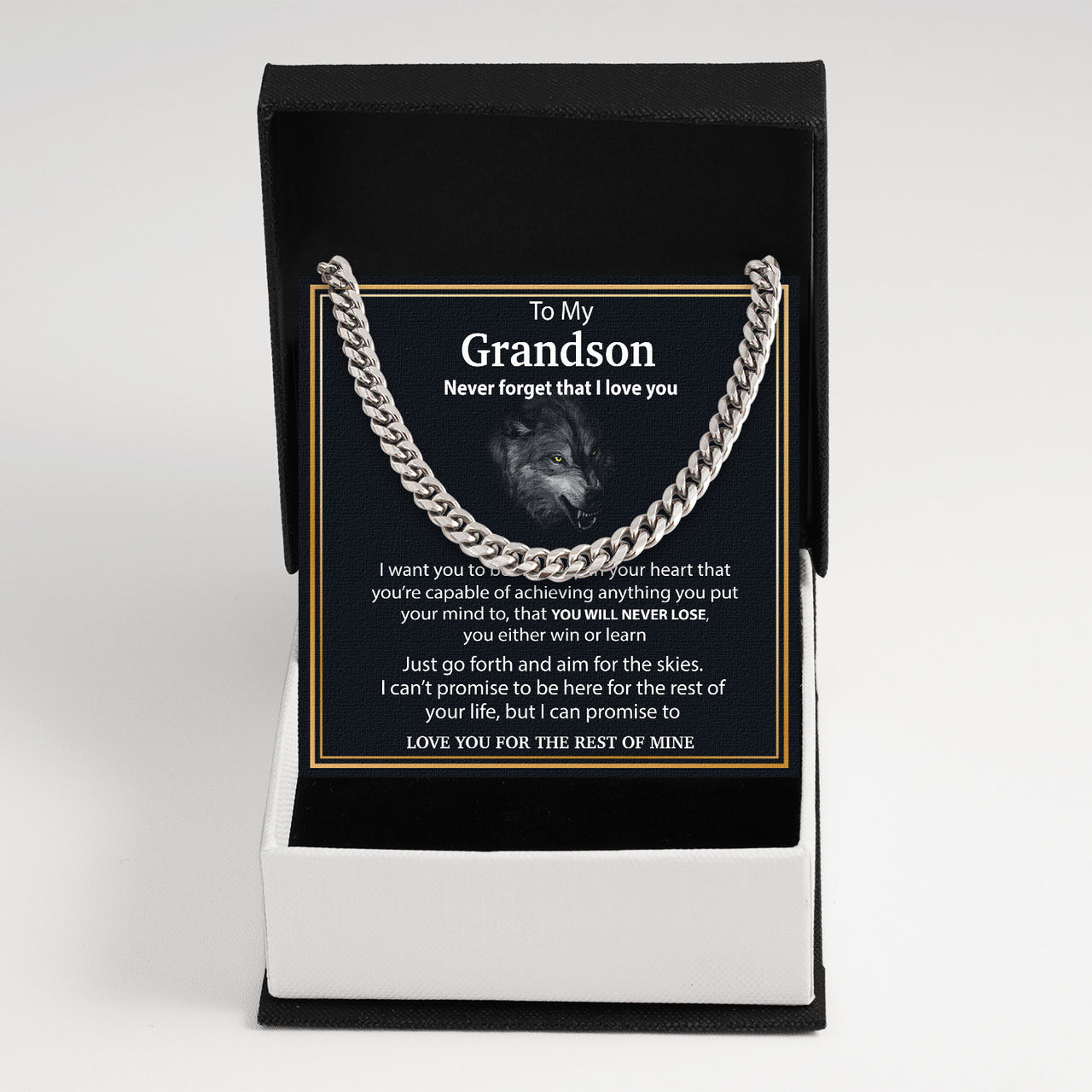 Cuban Necklace Gifts For Grandson With Personalized Message Card Necklace