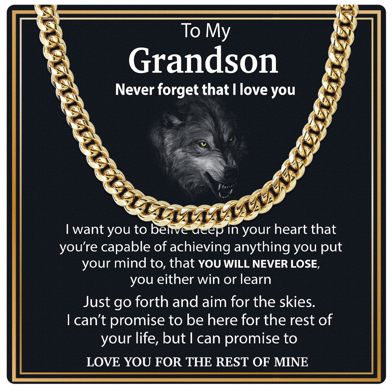 Cuban Necklace Gifts For Grandson With Personalized Message Card Necklace