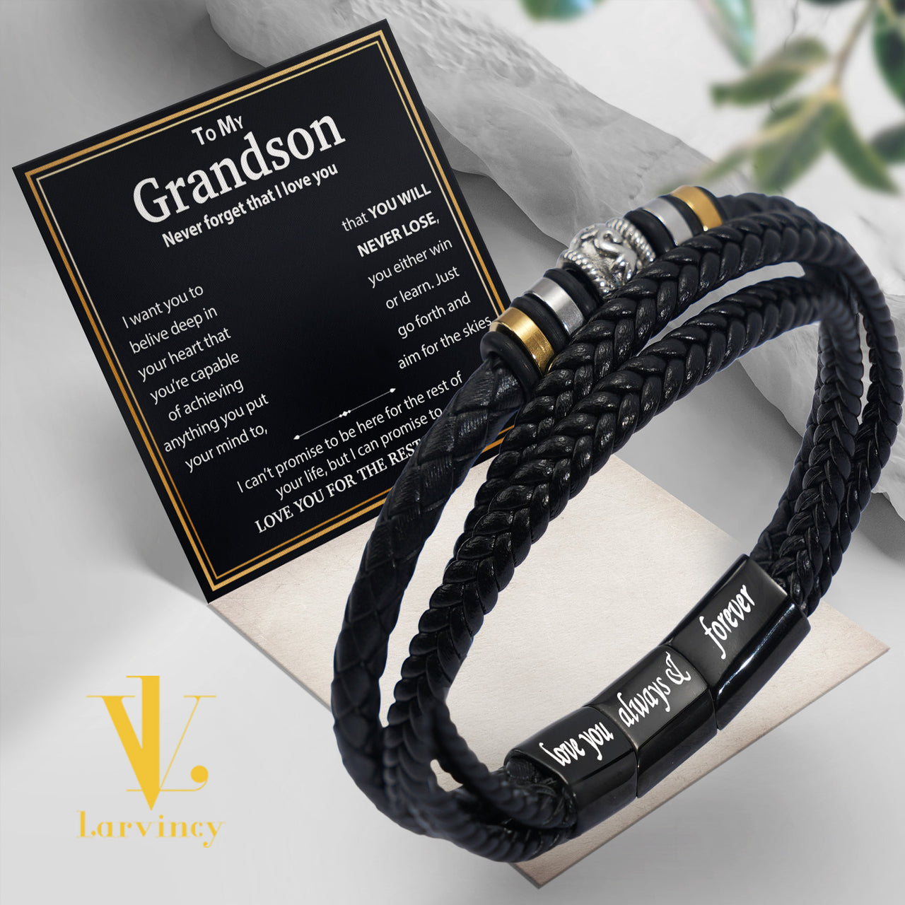 Bracelet Necklace Gifts For Grandson With Personalized Message Card Necklace