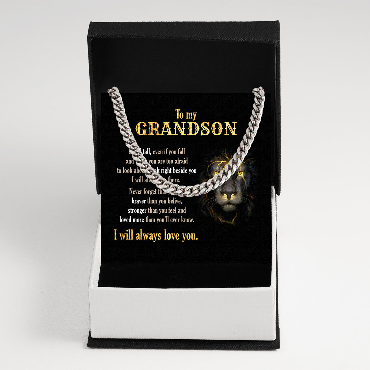 Cuban Necklace Gifts For Grandson With Personalized Message Card Necklace