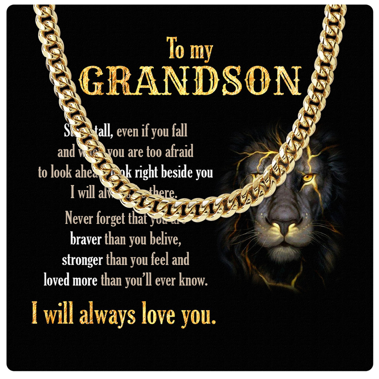 Cuban Necklace Gifts For Grandson With Personalized Message Card Necklace