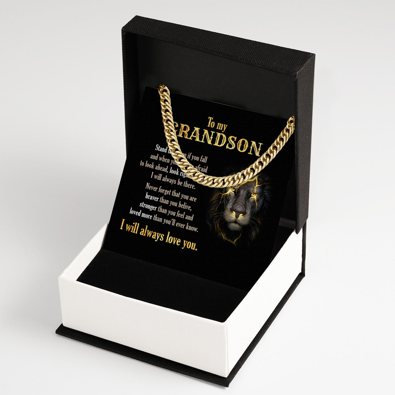 Cuban Necklace Gifts For Grandson With Personalized Message Card Necklace