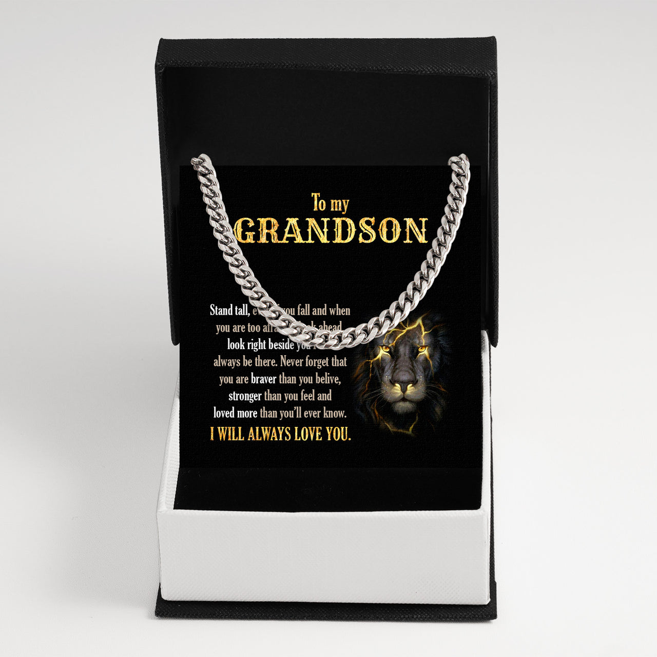 Cuban Necklace Gifts For Grandson With Personalized Message Card Necklace