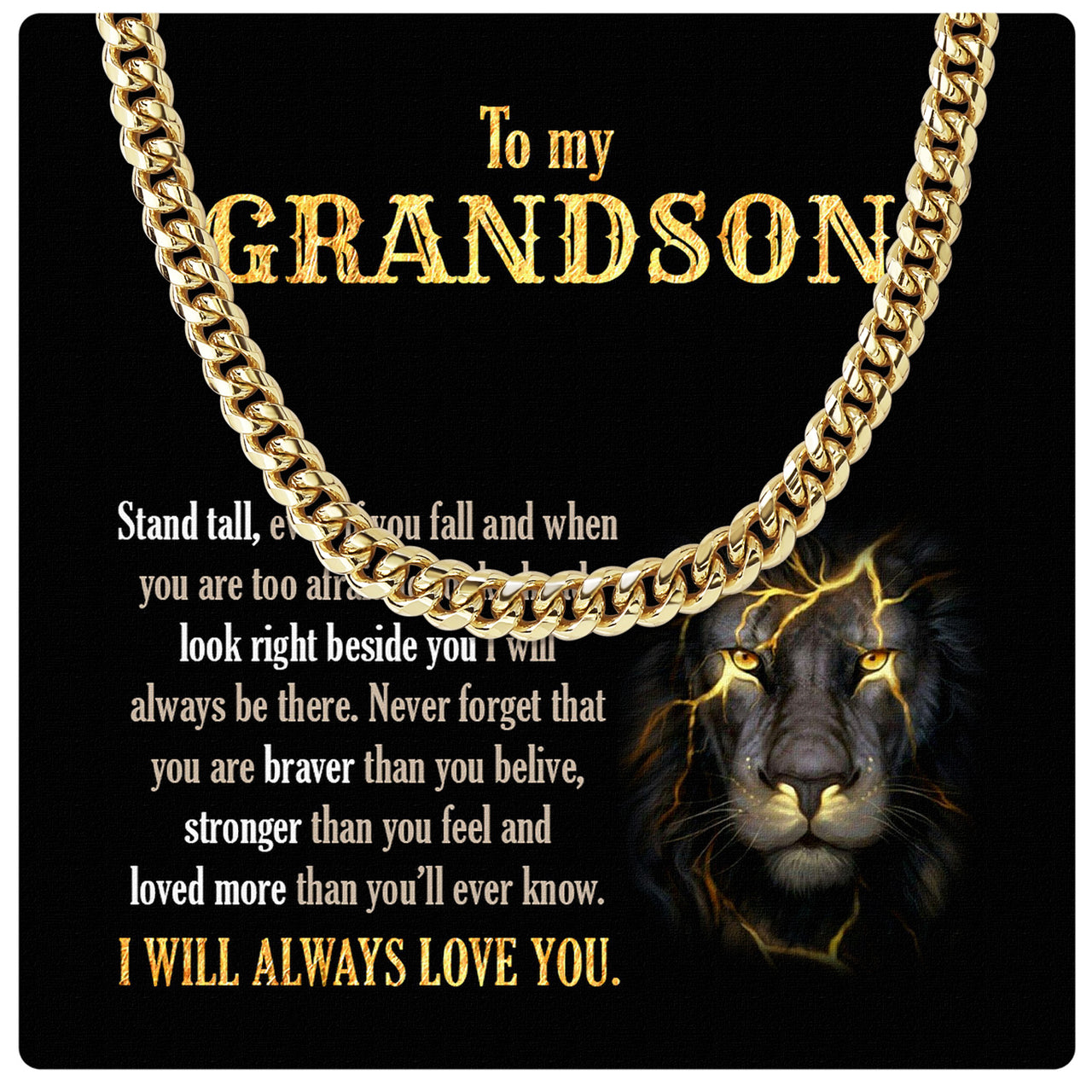 Cuban Necklace Gifts For Grandson With Personalized Message Card Necklace