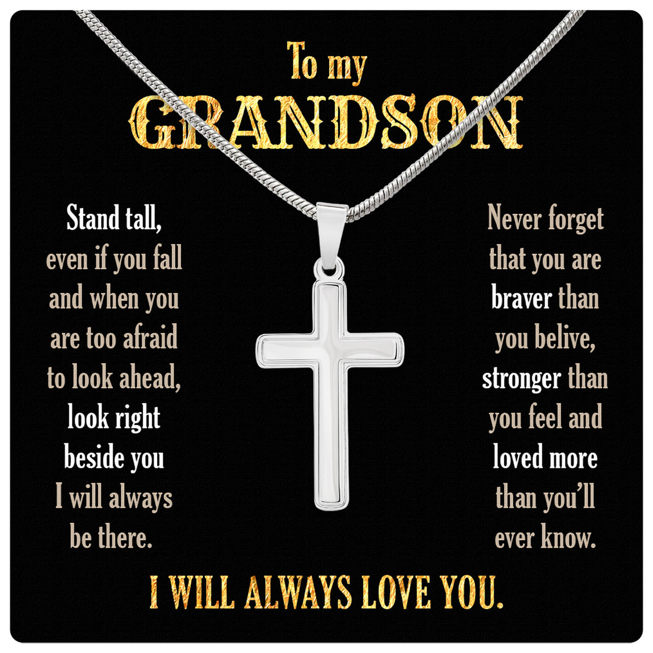 Cuban Necklace Gifts For Grandson With Personalized Message Card Necklace