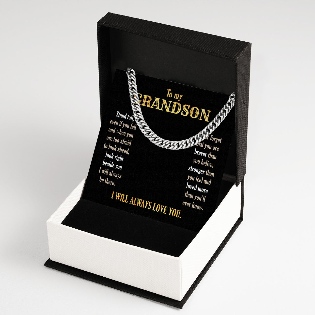 Cuban Necklace Gifts For Grandson With Personalized Message Card Necklace