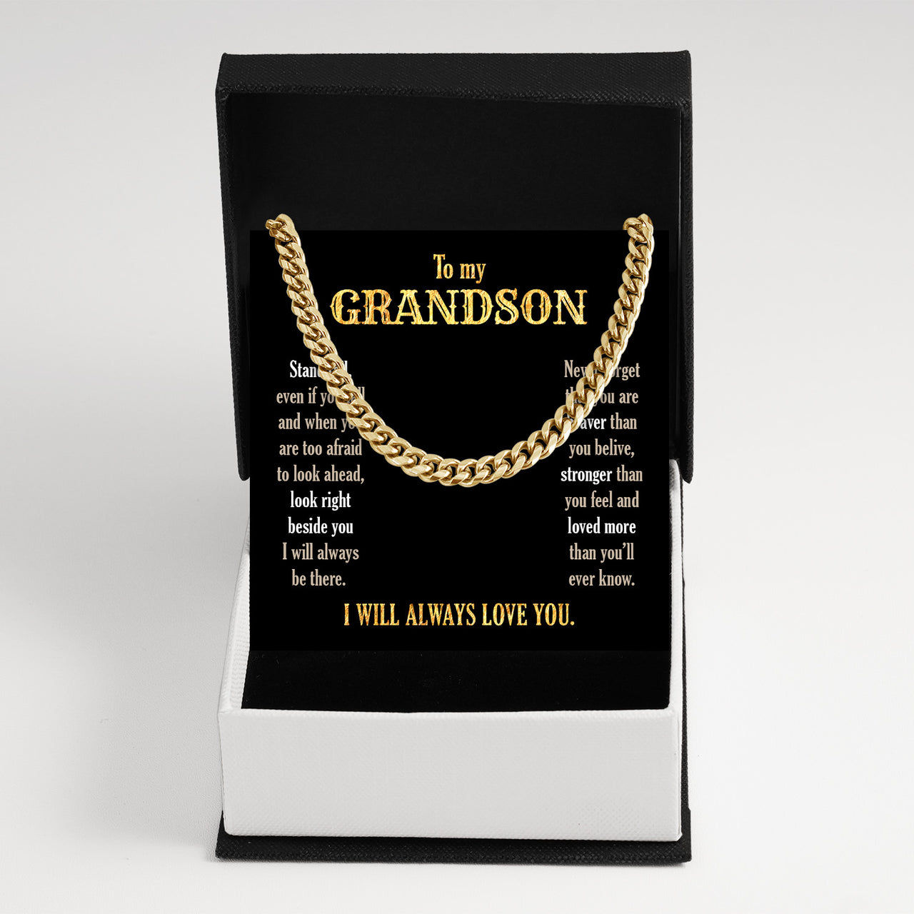 Cuban Necklace Gifts For Grandson With Personalized Message Card Necklace